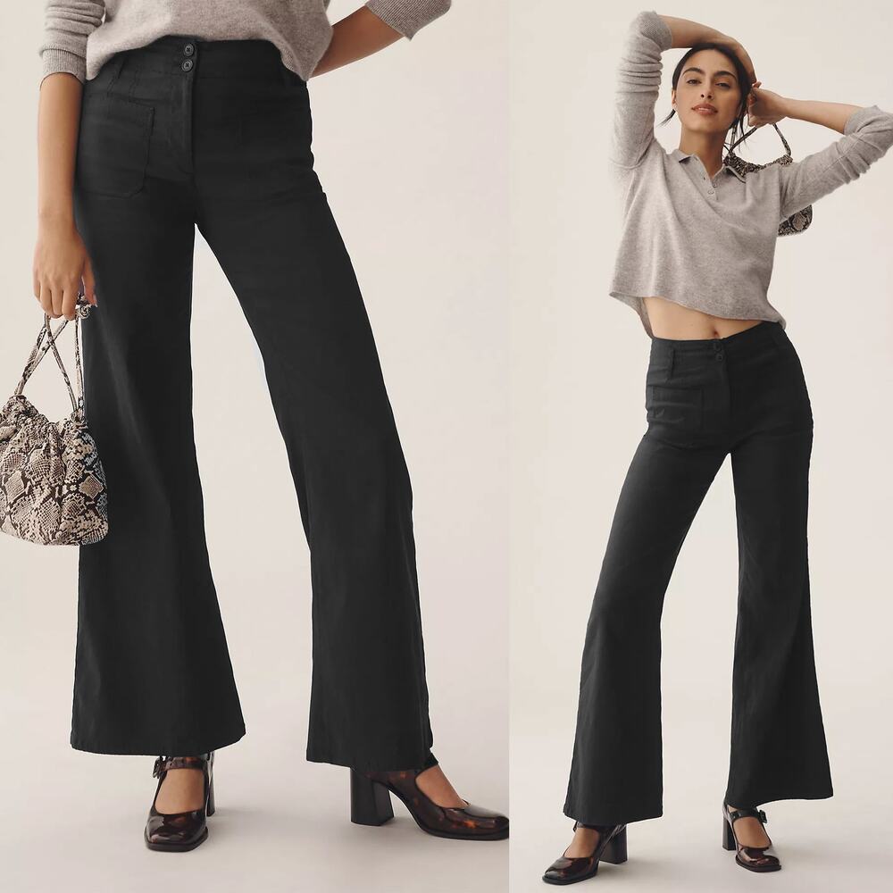 Anthropologie Maeve Junie High Rise Flare Pants Magic Fabric Black Size 27